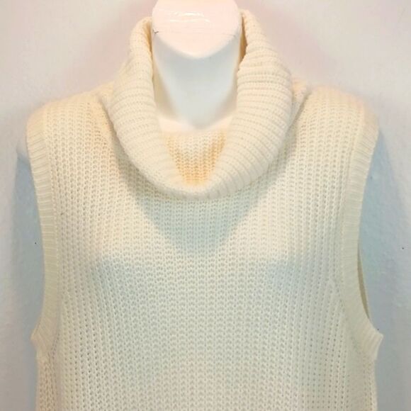 Women Ivory cowl neck sleeveless tunic length knit Lagenlook Boho sweater sz 12 - Picture 3 of 10